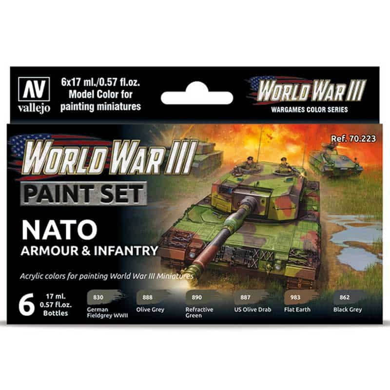 Vallejo WWIII NATO Armour & Infantry Model Color Paint Set 70.223