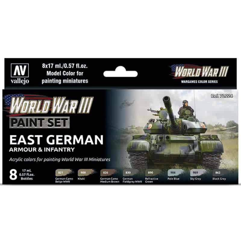 Vallejo WWIII East German Armour & Infantry Model Color Paint Set 70.224