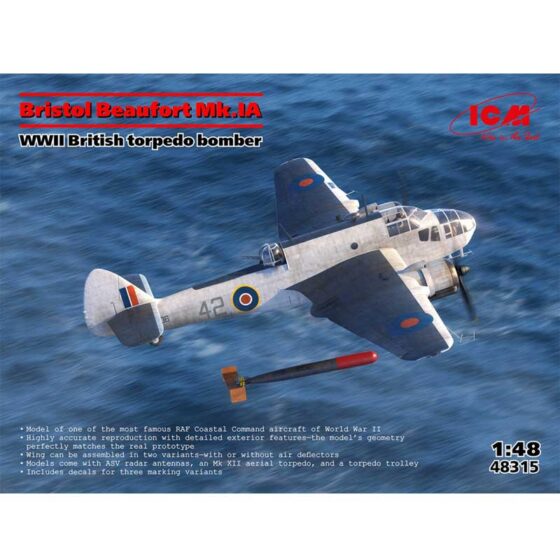 1/48 Bristol Beaufort Mk.IA WWII British Torpedo Bomber ICM 48315 1/48 Bristol Beaufort Mk.IA WWII British Torpedo Bomber ICM 48315