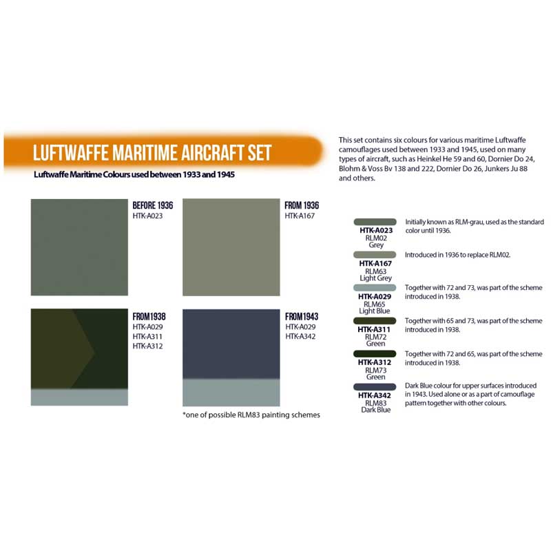 Hataka Luftwaffe Maritime Aircraft Paint Set Orange Line HTK-CS120