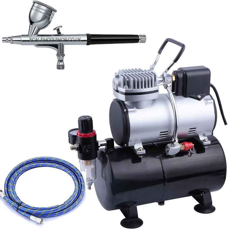 AS-186S, SMS-212 Compressor & Airbrush Bundle + Hose