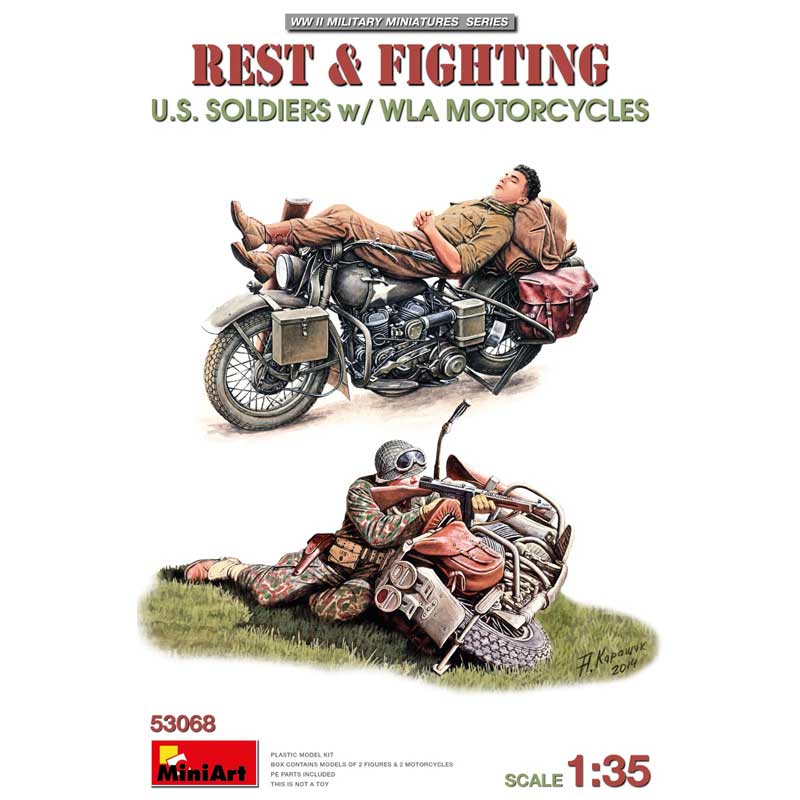 Miniart Rest & Fight US Soldiers with Motorcycles (1/35) 53068