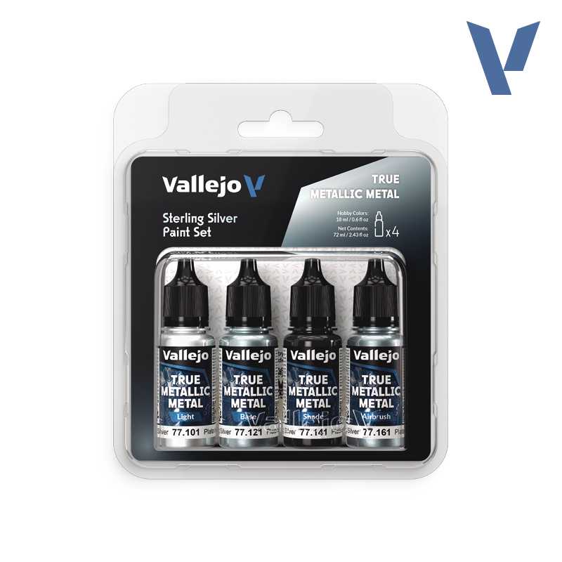 Vallejo True Metallic Metal Sterling Silver Paint Set 77.251