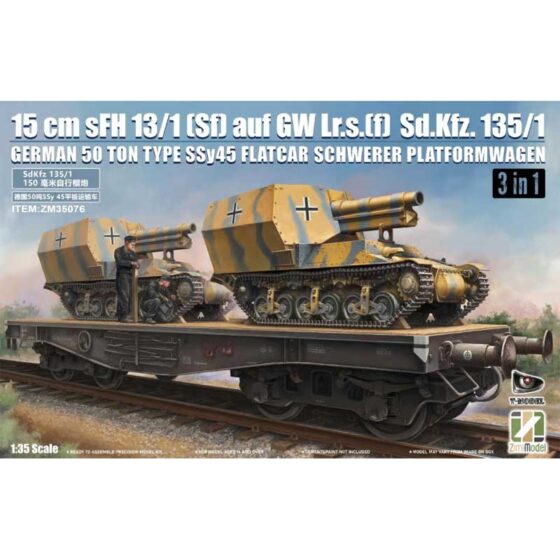 Zimi Model 50 Ton Type SSy45 Flatcar & 2 x Sd.Kfz.135/1 (1/35) ZM35076 Zimi Model 50 Ton Type SSy45 Flatcar & 2 x Sd.Kfz.135/1 (1/35) ZM35076