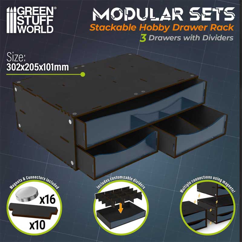 Alternative view of GreenStuffWorld 3X Drawers Storage Module - Black 6851