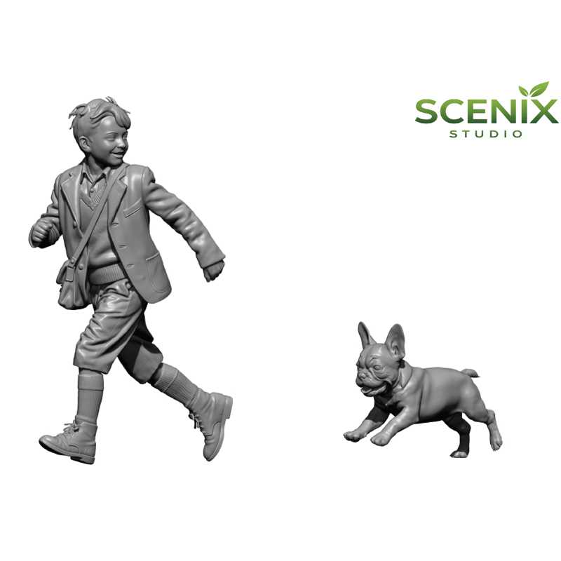 Alternative view of BSK Model Child & Puppy (Running Boy And French Bulldog) (1/35)