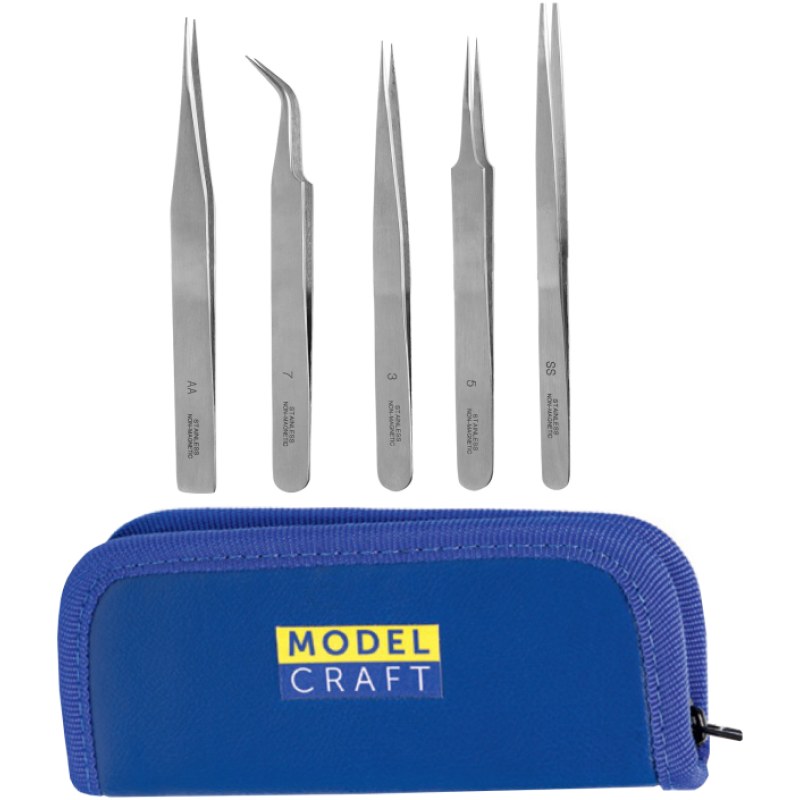 Modelcraft Set of 5 Stainless Steel Tweezers PTW2185/S Modelcraft Set of 5 Stainless Steel Tweezers PTW2185/S