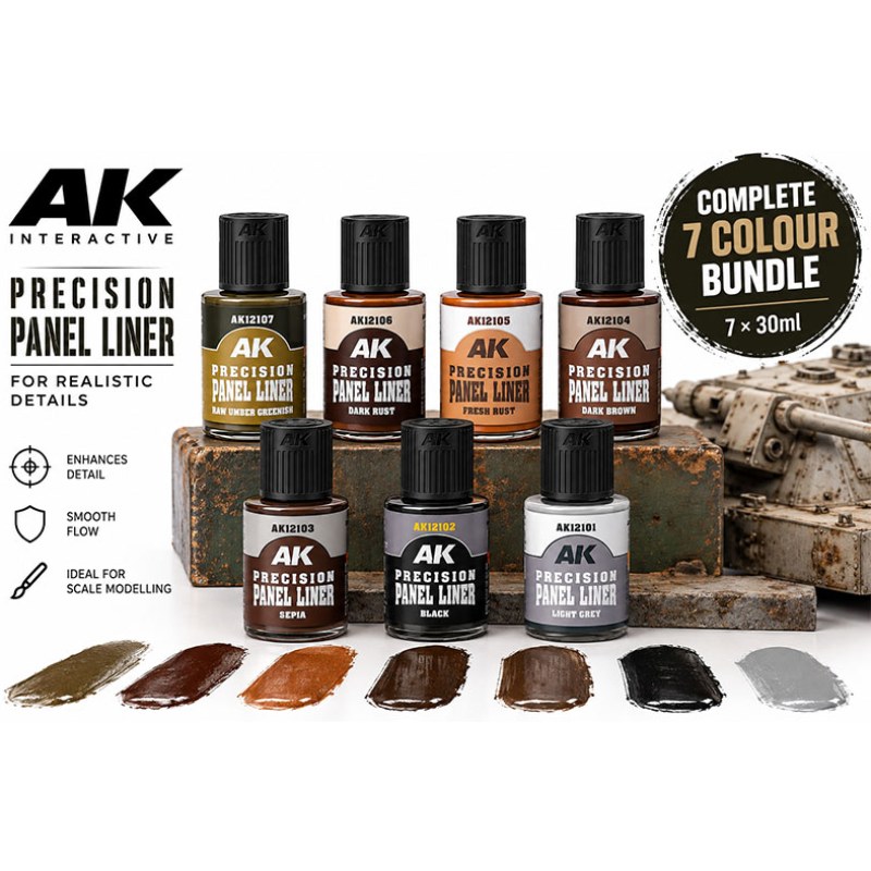AK Interactive Precision Paneliner Complete Colour Bundle – 7 x 30ml AKPP