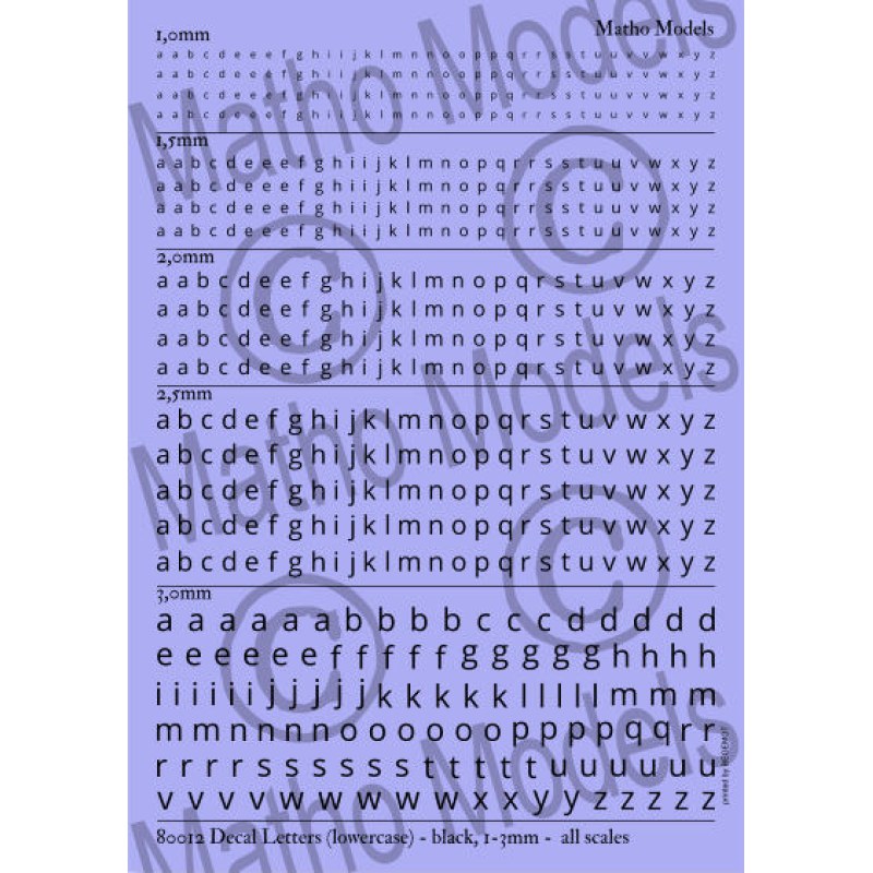 Matho Models Decal Letters (lowercase) - black 1-3mm 80012 additional image 2