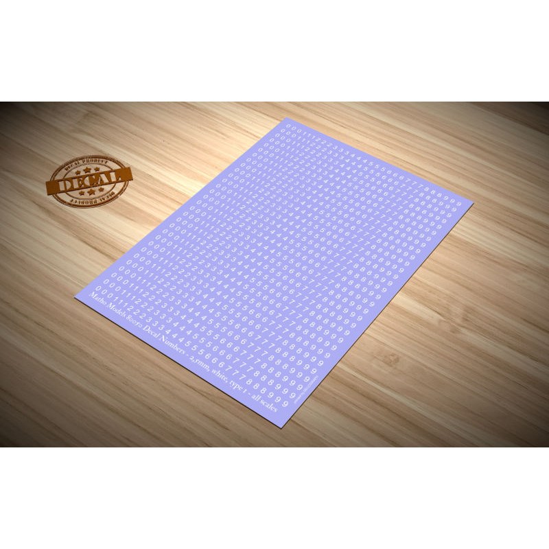 Matho Models Decal Numbers - 2.5mm white type 1 80050