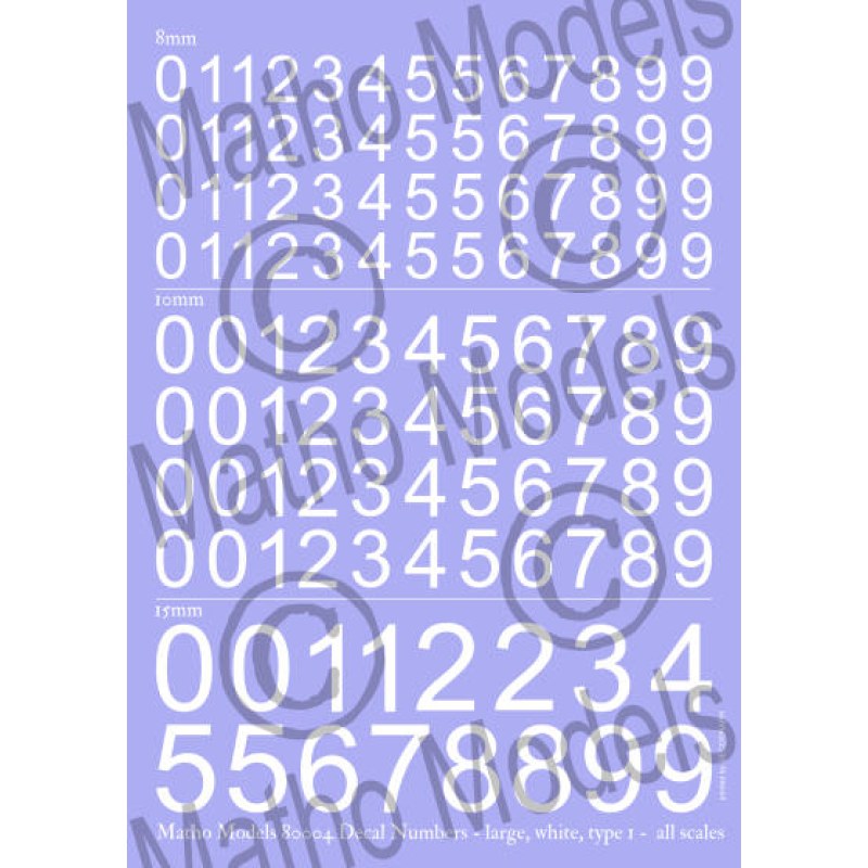 Matho Models Decal Numbers - large white type 1 80004 additional image 3