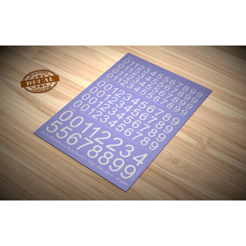 Matho Models Decal Numbers - large white type 1 80004
