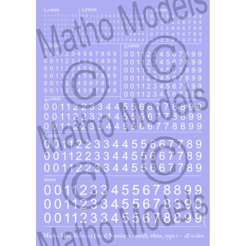 Matho Models Decal Numbers - small white type 1 80003 additional image 2