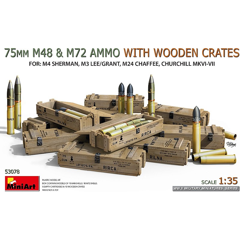 Miniart 75mm M48 & M72 AMMO w/WOODEN CRATES 1/35 53078