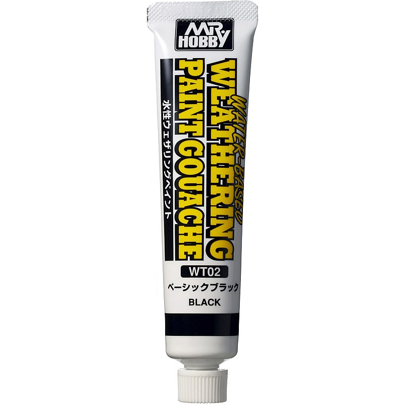 Mr Hobby WT-02 Water-based Weathering Paint Gouache (20ml) Basic Black WT-02