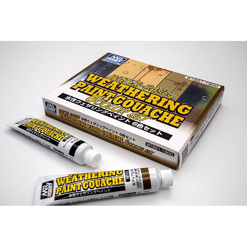 Mr Hobby WTS-01 Water-based Weathering Paint Gouache (120ml) 6 Color Set WTS-01