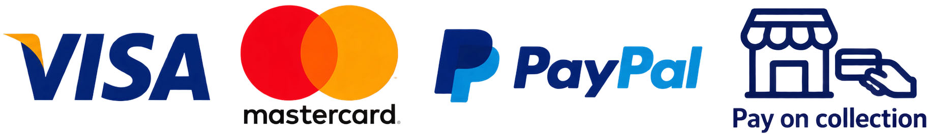 Visa, Mastercard, PayPal, pay on collection and American Express accepted