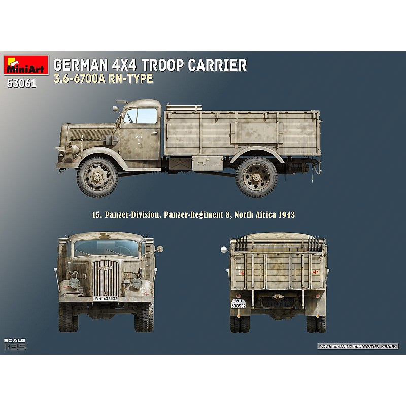 Miniart GERMAN 4X4 TROOP CARRIER 3.6-6700A RN-TYPE 1/35 53061 additional image 5